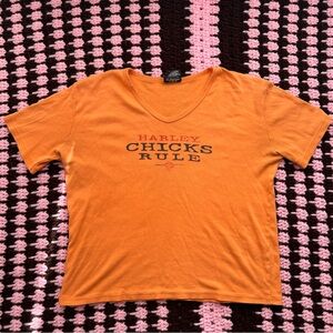 2000s “Harley Chicks Rule” Harley Davidson Orange T-Shirt